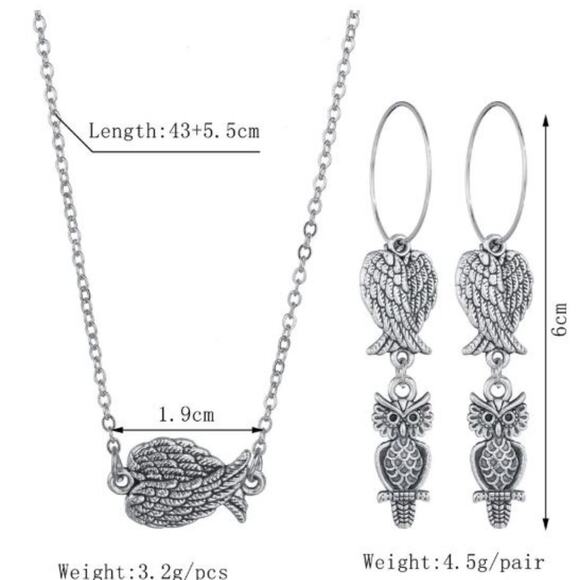 Boho Owl Wings 3 Piece Earring and Necklace Set - Picture 2 of 2